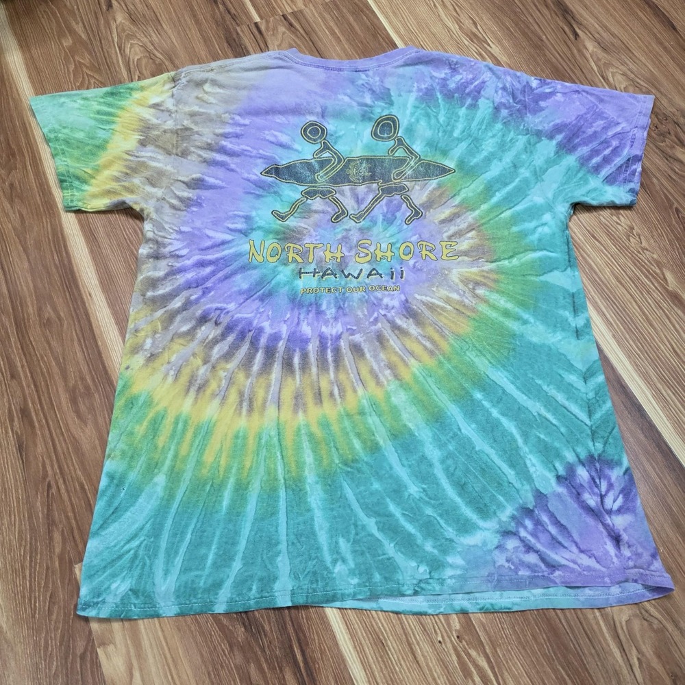 North Shore Hawaii Tie Dye Shirt Mens Large Multicolor Surf Graphic Tee Beach